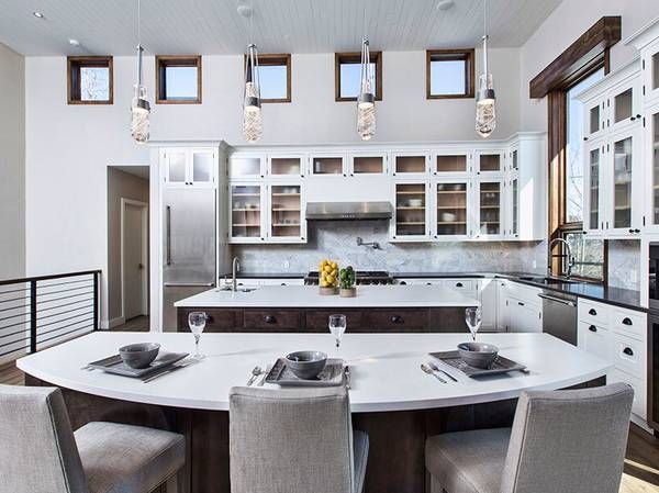 Modern white kitchen and dining table